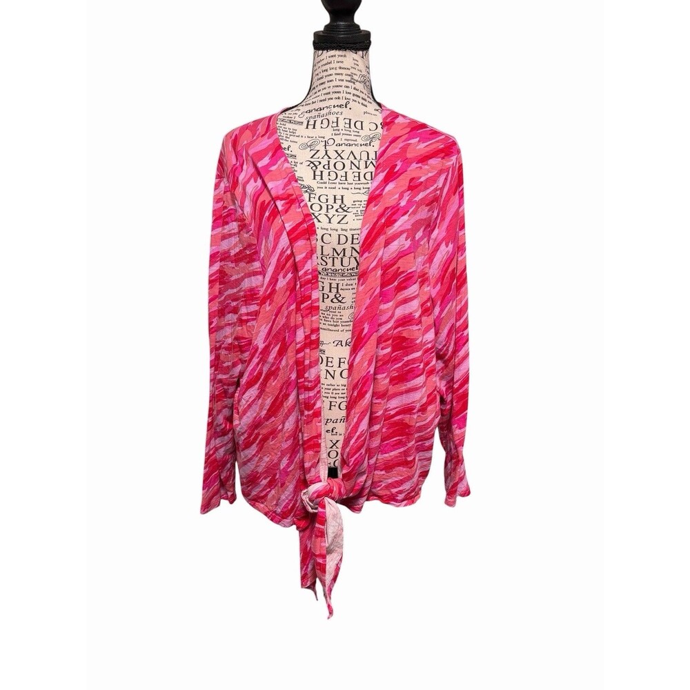 Belle by Kim Gravel Sweater Pink Camo Asymmetrical Open Front Cardigan Plus 3X
